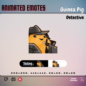 Gesto de conejillo de indias: detective / GESTIÓN ANIMADA x1 / Recurso de transmisión de animal doméstico para Twitch, YouTube y Discord / Detective detective SHHH