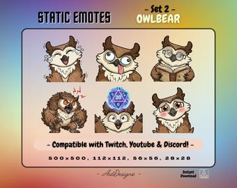 Owlbear Emote Set #2 | x6 Static DnD Monster Emotes | Nat 20, Rage, Laughing, Derpy, Blush