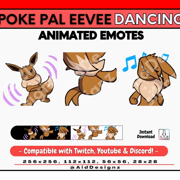 Poke Pal Eevee: Dancing Emote Trio | 3x ANIMATED EMOTES | Russian Squat Kick, Head Spin and Head Banger Emotes | Stream Asset for Streamers