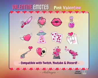 Pink Valentine Emotes (x12) | Static Love Emotes | Valentines Streamer Asset | Digital Download