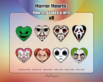 Horror Heart Loyalty Badges | x8 Spooky Stream Channel Points, Sub Badges & Bits for Streamers