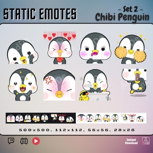 Chibi Penguin - Emote Set 2 | x8 Static Emotes | Cute Kawaii Stream Assets for Twitch, Discord & Youtube | Made for Streamers