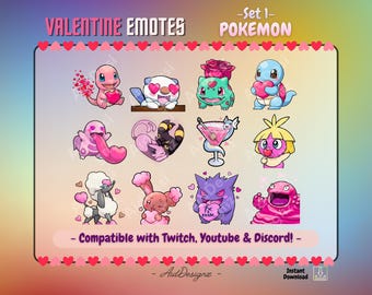 Valentine Poké Pal Emotes - Set 1 | x12 Static Love Emotes | Streamer Asset | Pink Edition!