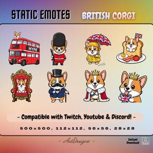 British Corgi Emote Pack | 8 UK Corgi Emotes for Twitch, Youtube & Discord | Streamer Assets
