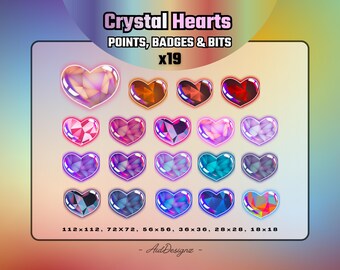 Crystal Heart Loyalty Badges (x19) | Streamer Asset | Valentine Edition (Digital Download)