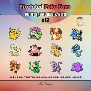 Pixelated Poke Favs | 12 odznak lojalnościowych | Punkty kanału strumieniowego, odznaki sub i bity | Kolekcjoner stworzeń