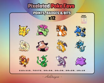 Pixelated Poke Favs | x12 Loyalty Badges | Stream Channel Points, Sub Badges & Bits | Creature Collector