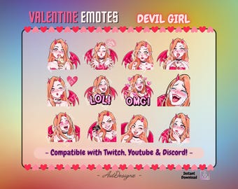 Devil Girl Emotes (x12) | Static Streamer Assets for Twitch, Youtube, Discord | Lewd Valentine Edition