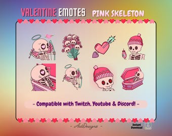Pink Skeleton Emotes x8 | Valentines Streamer Asset Pack (Digital Download)