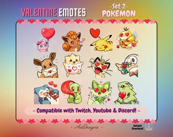 Valentine Poké Pal Emotes - Set 2 | x12 Static Love Emotes | Streamer Asset | RED Edition!