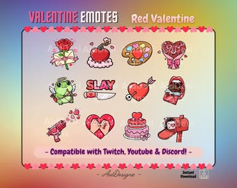 Red Valentine Emotes (x12) | Static Love Emotes | Valentines Streamer Asset | Digital Download