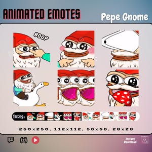 Pepe the Gnome Meme Emotes / x6 EMOTES ANIMATE / Meme di creature mitologiche dei cartoni animati Stream Asset per Twitch, Discord e Youtube / DL istantaneo