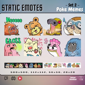 PokeMeme Emote Set 2 | x8 Static Emotes | Asset for Twitch, Discord & Youtube | Upset, Cheeky, Nervous, Thumbs up, laughing, gross, love