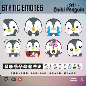 Chibi Penguin - Emote Set 1 | x8 Static Emotes | Cute Kawaii Stream Assets for Twitch, Discord & Youtube | Made for Streamers