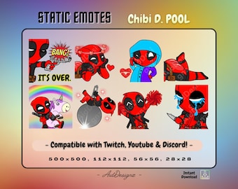 Chibi D. Pool Emote Set 1 | x8 Static Emotes | Streamer Asset for Twitch & Discord