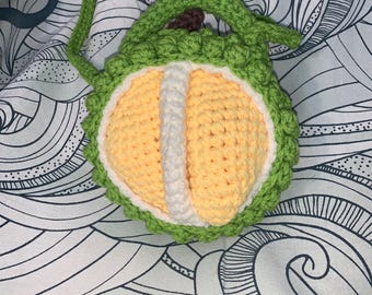 Realistic Knitted Durian Bag - Cute Fruit Backpack & Crossbody Purse, Crochet Coconut Bag, Quirky Y2K Gift for Women, Fun Kawaii Accessory