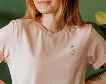 Aster Birth Flower Embroidered TShirt September Birth Month Floral Embroidered Shirt Birthday Presents Aster Shirt Embroidered T Shirt