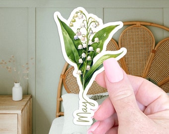 May Birth Flower Sticker Gift for Her Laptop Sticker for Water Bottle Sticker Birth Flower Gift Stocking Stuffer Floral Sticker