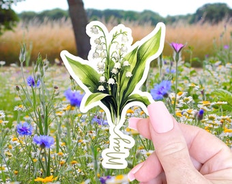 May Birth Flower Sticker Gift for Her Laptop Sticker for Water Bottle Sticker Birth Flower Gift Stocking Stuffer Floral Sticker