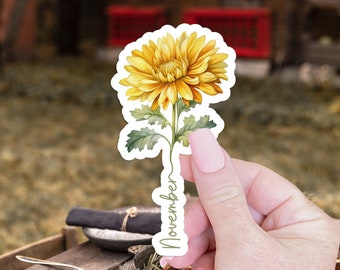 November Birth Flower Sticker Gift for Her Laptop Sticker for Water Bottle Sticker Birth Flower Gift Stocking Stuffer Floral Sticker