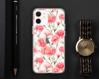 January Birth Month Carnation Floral iPhone Case for January Birthday Gifts for Her January Birth Flower Phone Case Clear iPhone Case