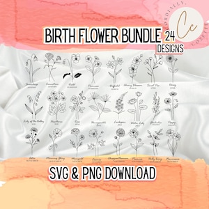 Pacote SVG de flores do mês de nascimento Flor de nascimento svg, botânico svg, flores silvestres svg, floral svg