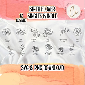 Pacote SVG de flores do mês de nascimento, flores individuais, flor de nascimento svg, svg botânico, svg de flores silvestres, arquivo svg floral para cricut