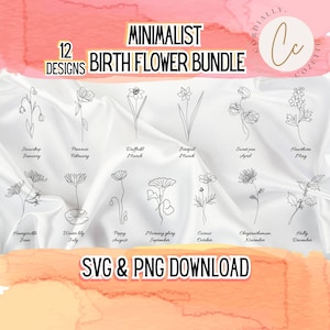 Birth Month Flower SVG Bundle Birth Flower svg, Botanical svg, Wildflower svg, Floral svg Minimalist Birthflower #1