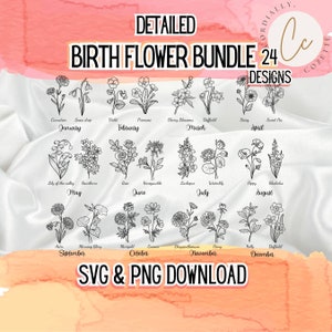 Nascita Mese Fiore SVG Bundle Nascita Fiore svg, Botanico svg, Wildflower svg, Floreale svg, Birthflower PNG