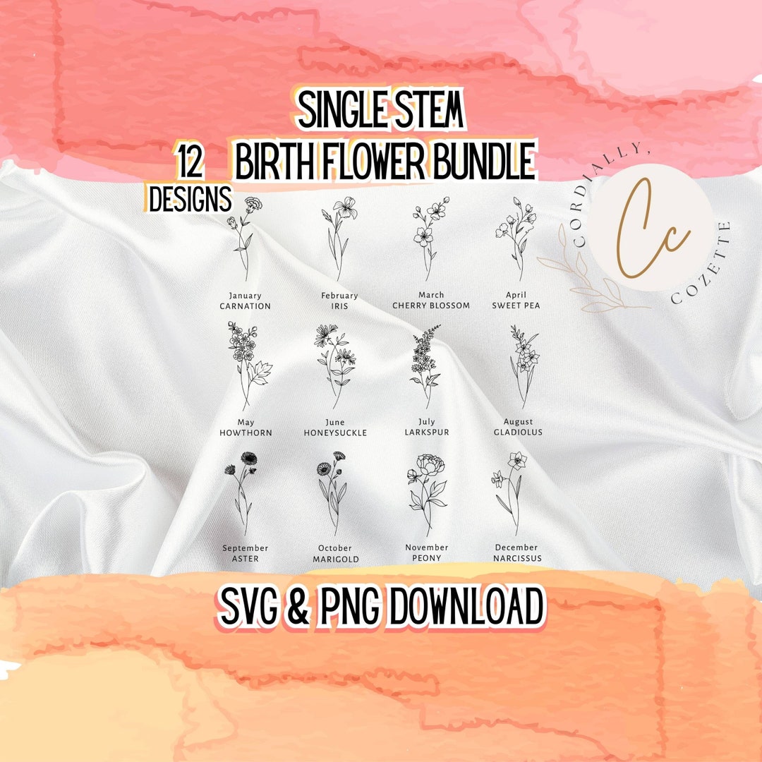 Birth Month Flower SVG Bundle Birth Flower Svg, Botanical Svg
