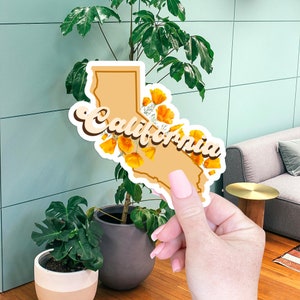 Sticker fleur rétro California State pour bouteille d'eau Sticker autocollant ordinateur portable Idées cadeaux d'anniversaire pour elle Sticker floral Sticker Cali