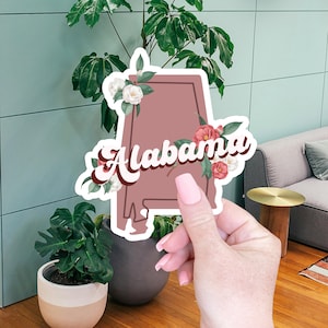 Sticker floral rétro État d'Alabama pour bouteille d'eau Sticker pour ordinateur portable Sticker Alabama Idées cadeaux d'anniversaire pour elle Sticker floral