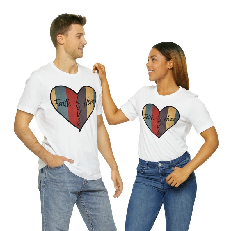 Retro Faith Hope and Love Heart-Shaped Christian T-Shirt, Retro Christian T-Shirt, Heart-Shaped Christian Tee, Perfect for Valentine's Day T image 6