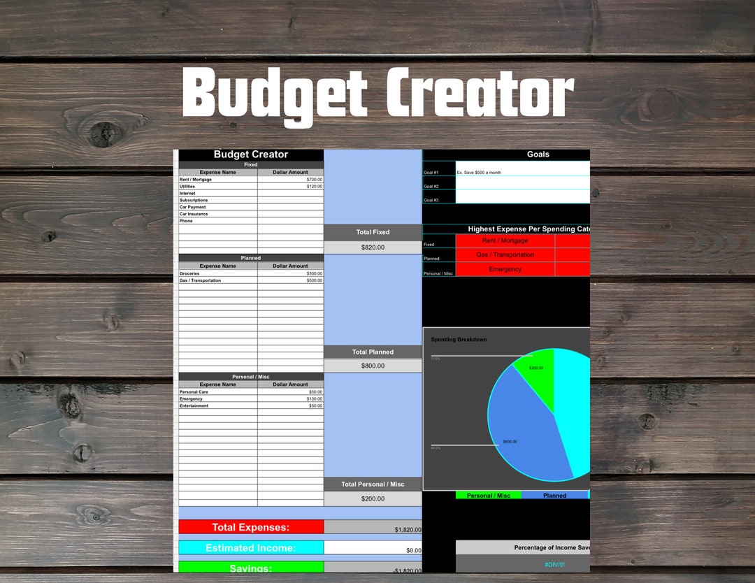 Budget Creation Tool - Etsy