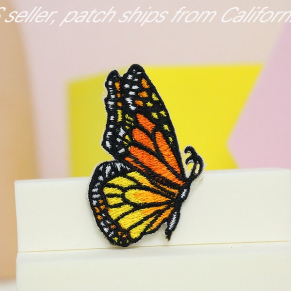 Danaus plexippus,flying butterfly patch, sew on patch, iron on patch, embroidered patch, patch for jacket, patch for jeans,applique,