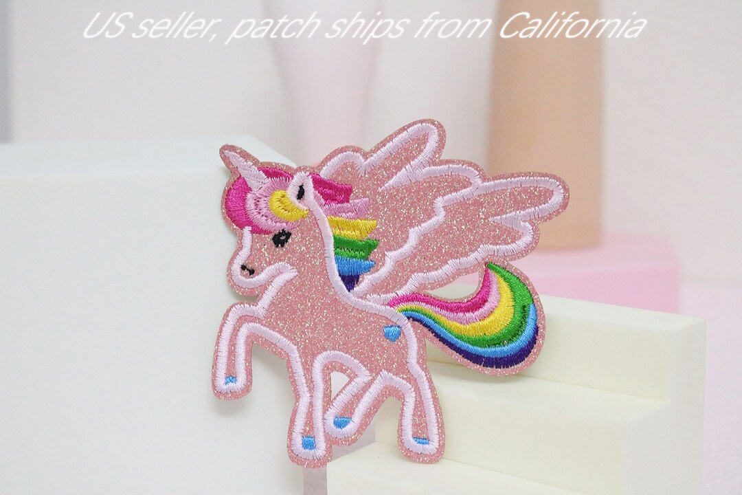 Pink Unicorn Patch, Glitter Patch, Sew on Patch, Iron on Patch, Embroidered Patch, Patch for