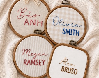 Personalized Embroidery Hoop Name Sign – Neutral Nursery Decor – Custom Baby Name Wall Art – Linen Embroidery Gift