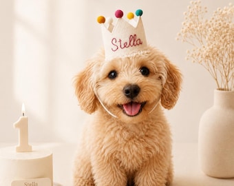 Embroidered Birthday Crown for Dogs, First Birthday Crown for dog,Custom Dog Birthday Hats, Dog Birthday Keepsake,Dog Party Hat Pup Birthday