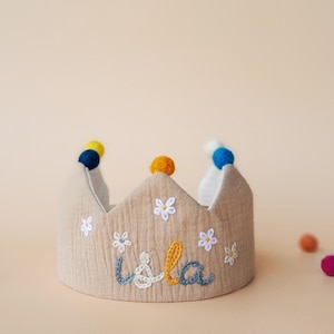 Corona di compleanno personalizzata in mussola per il primo compleanno/Regali personalizzati con nome del bambino ricamato a mano/Ricordo/Vestito per il primo compleanno
