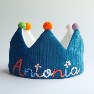 Corona per bambini in mussola per feste, corona in tessuto di cotone, regalo per compleanno, corona di compleanno con nome