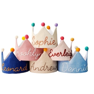 Corona di compleanno per bambini, corona in tessuto di lino per feste di bambini, idea regalo di compleanno, corona per bambini con nome, corona con nome, regalo personalizzato