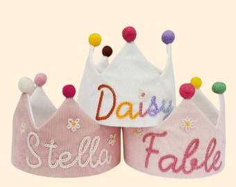 Hand embroidery Birthday crown for baby and children,hand embroidery name crown,first birthday outfit,baby birthday hat,name crown for kid