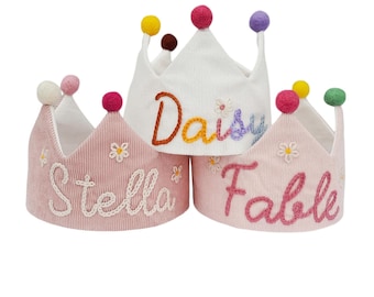 Birthday crown corduroy for baby and children,hand embroidery name crown,fabric crown,Keepsake for First Birthday Party and Special Occasion