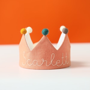 Linen crown for kid&#39;s birthday,name crown,hand embroidered crown,Personalized Gift,Keepsake for First Birthday Party and Special Occasions