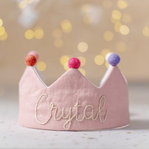 Linen crown for kid&#39;s birthday,name crown,hand embroidered crown,Personalized Gift,Keepsake for First Birthday Party and Special Occasions