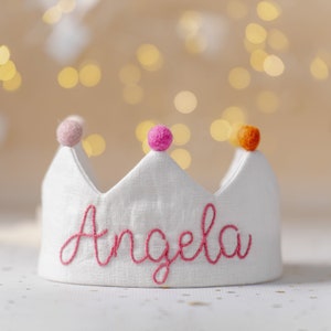 Corona ricamata a mano per il compleanno di neonati e bambini, corona con nome, regalo personalizzato, ricordo per la festa del primo compleanno e occasioni speciali