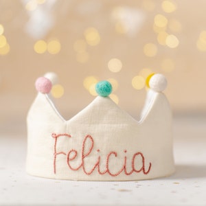 Linen crown for kid&#39;s birthday,name crown,hand embroidered crown,Personalized Gift,Keepsake for First Birthday Party and Special Occasions
