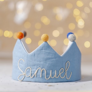 Corona ricamata a mano per il compleanno di neonati e bambini, corona con nome, regalo personalizzato, ricordo per la festa del primo compleanno e occasioni speciali
