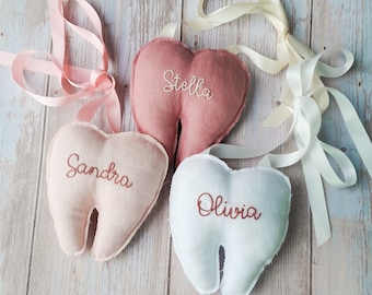 Almofada personalizada com nome e bolso para a Fada do Dente, adorável almofada personalizada para a Fada do Dente, lembrança artesanal personalizada, almofada para dente, lembrança infantil.
