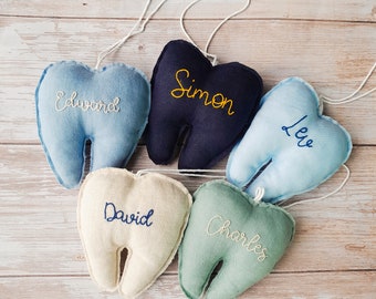 Personalized Tooth fairy pillow boy custom tooth holder with pocket, stocking stuffer and birthday gift for kids,personalized gift